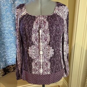 George Blouse Purple Paisley Women's Top Size L